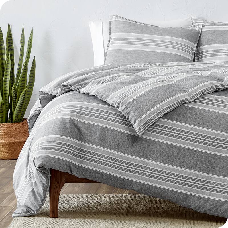 Bare Home Soft Hypoallergenic Microfiber Duvet Cover and Sham Set - Stripe - Heather Charcoal - Queen