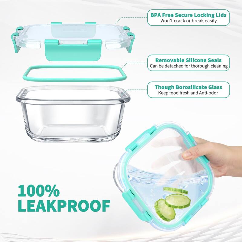 34pcs Glass Food Storage Containers with Lids Set, Airtight Glass Meal Prep Containers (17 Containers & 17 Lids)
