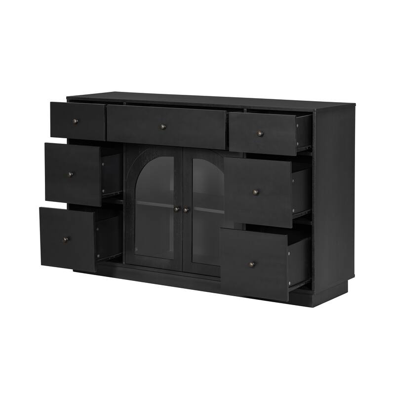 Cabinet with 2 Doors & 7 Drawers, Multi-Functional Wood Storage Cabinet, Entryway Accent Cabinet with Adjustable Shelves