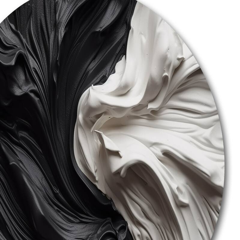 Designart "Black White Marbled Dreamscape V" Modern Geometric Metal Round Wall Art