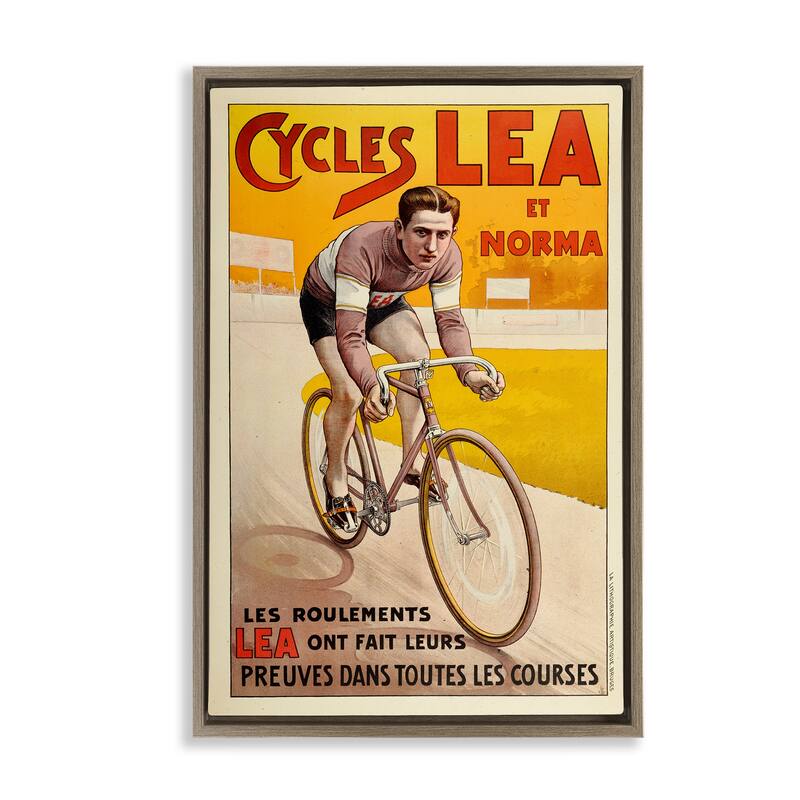 Stupell Yellow Antique Cycling Poster Framed Floater Canvas Wall Art Design By Marcus Jules - 17 x 25 - Brown