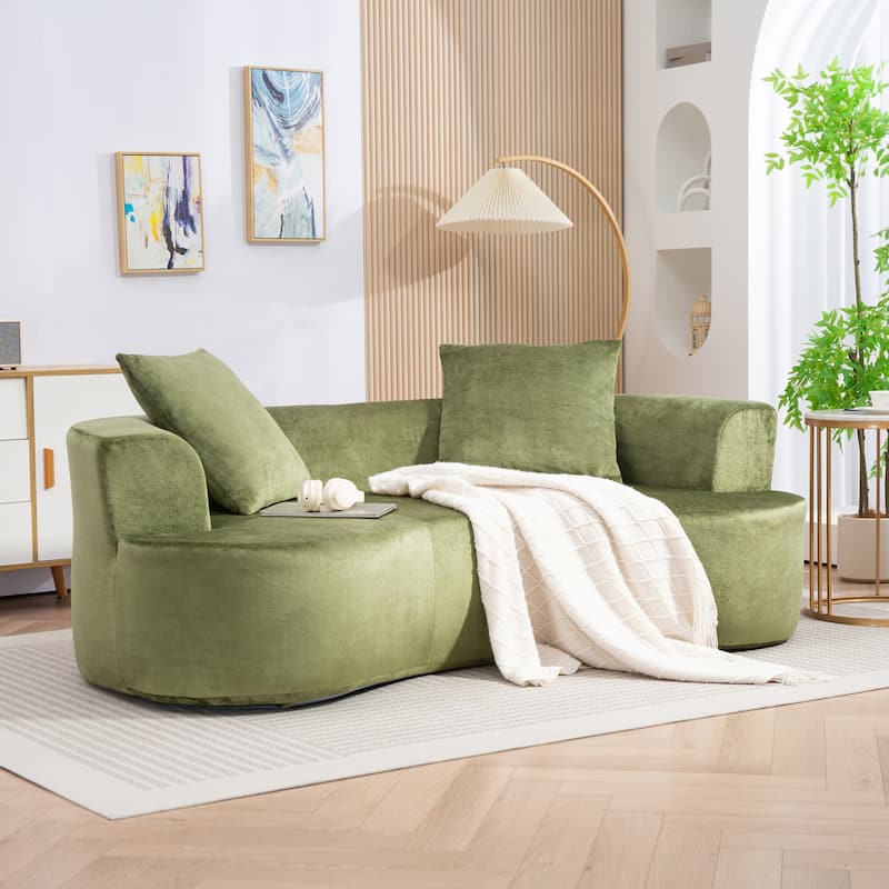 XINMICS 78.74'' Modern Sectional Sofa, 2-Seater Chenille Sofa with 2 Pillows, U-Shape Foam Sofa No Assembly Required - Green