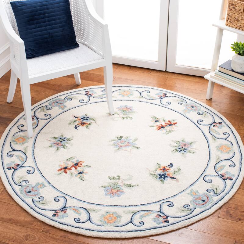 SAFAVIEH Handmade Micro-Loop Zoraida Wool Rug - 5' Round - Ivory/Grey
