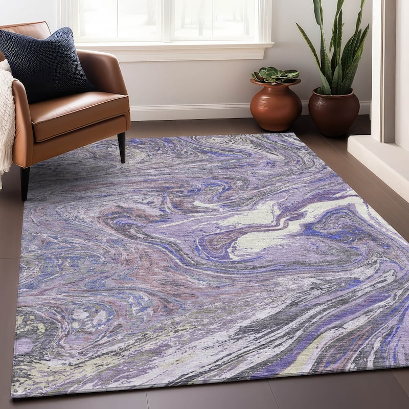 Machine Washable Indoor/ Outdoor Abstract Brushstroke Chantille Rug - Lavender - 9' x 12'