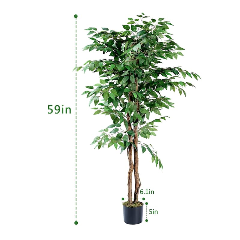 2 Pcs Artificial Ficus Tree in Pot Set, Faux Ficus Plant, Fake PFicus Tree for Home Décor