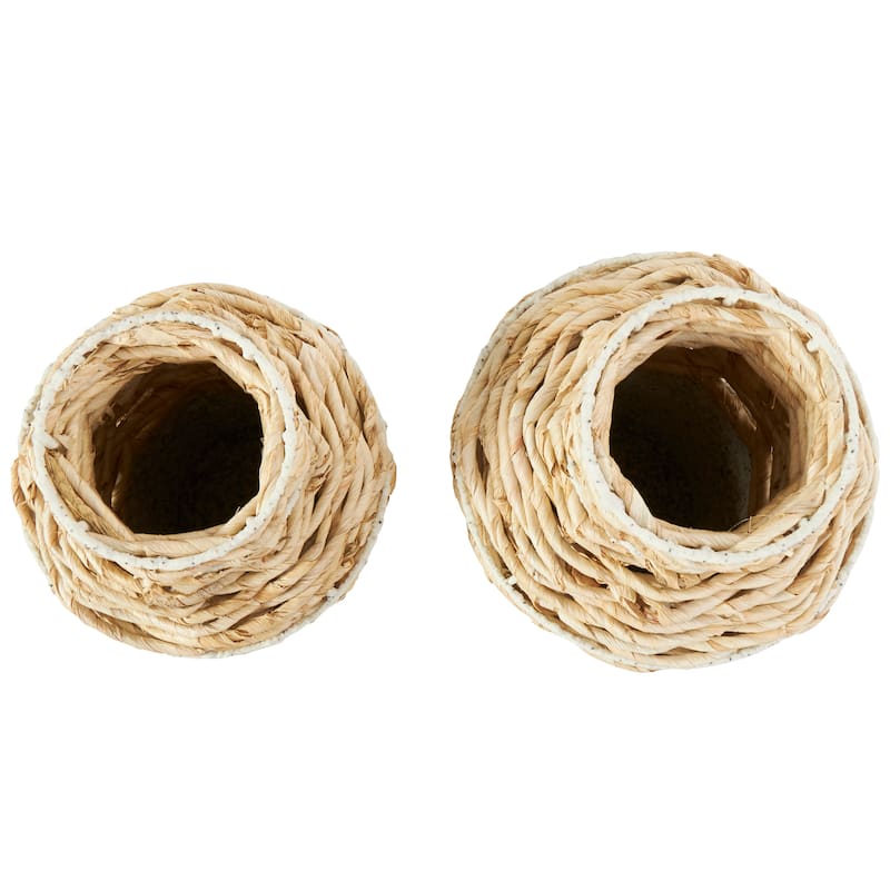 Seagrass Woven Vase with Speckled Black and White Bases - Set of 2 Brown - Roche River Decor - 8"W x 8"L x 16"H
