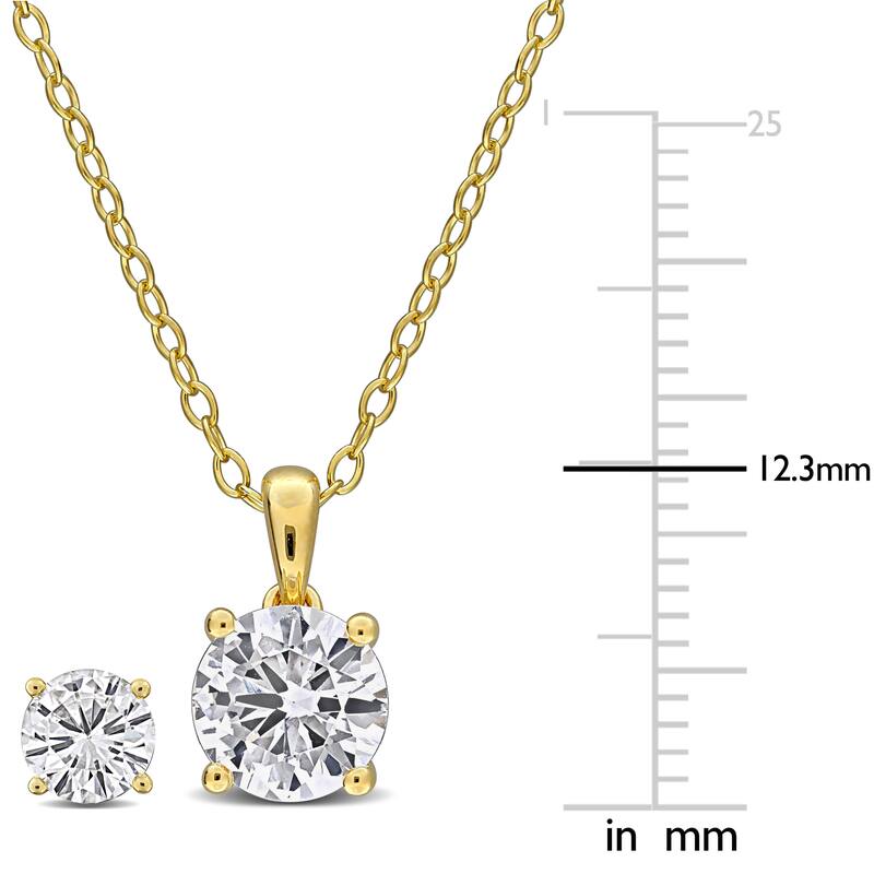Miadora 6.41ct TGW Created White Sapphire Solitaire Earrings & Necklace Set Yellow Silver