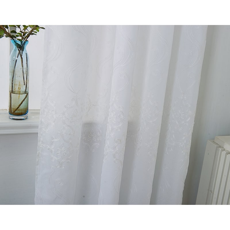 Porch & Den Easterday Damask Embroidered Rod Pocket Single Curtain Panel - 54 x 90 in.