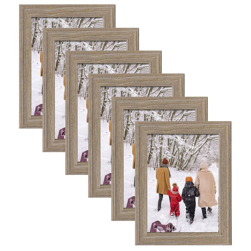 Adeco Set of 6 Wood Photo Frame - 7"x9"x0.5" - Brown-Set of 6