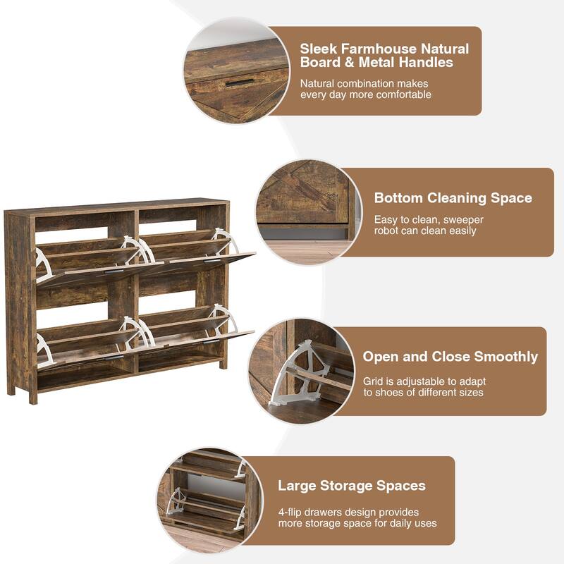 Anmytek 24 Pair Shoe Cabinet with 4 Flip Drawers - Space-Saving Entryway Storage