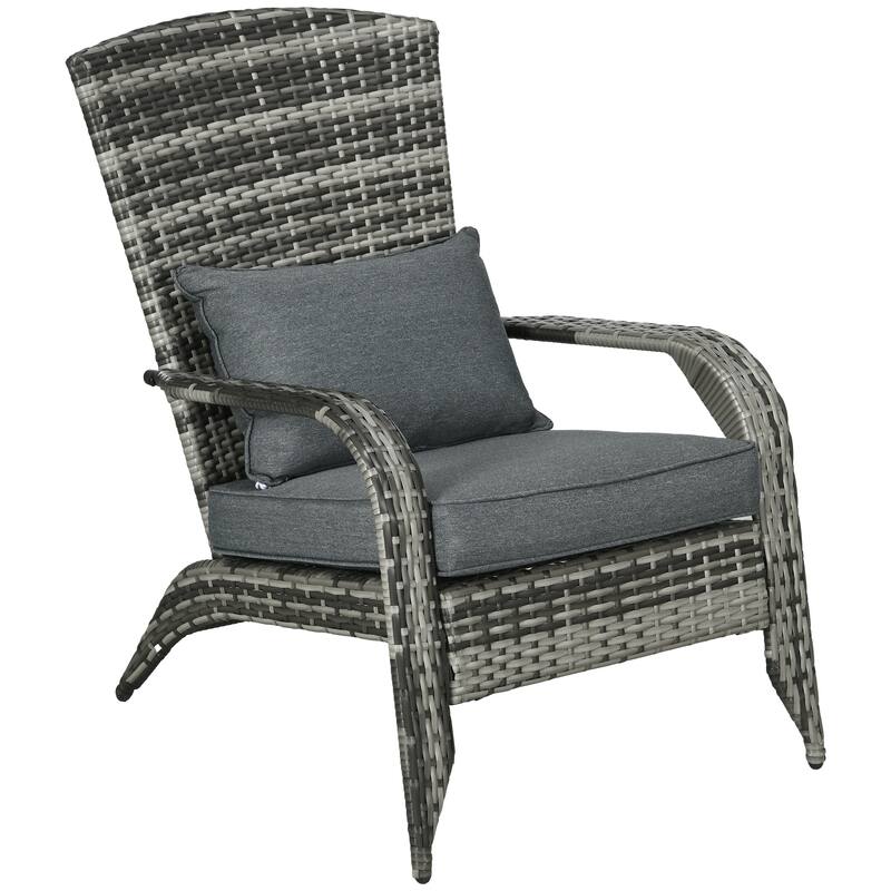 Outdoor Wicker Adirondack Chair, Patio Fire Pit Chair with Soft Cushions, Tall Curved Backrest & Armrests
