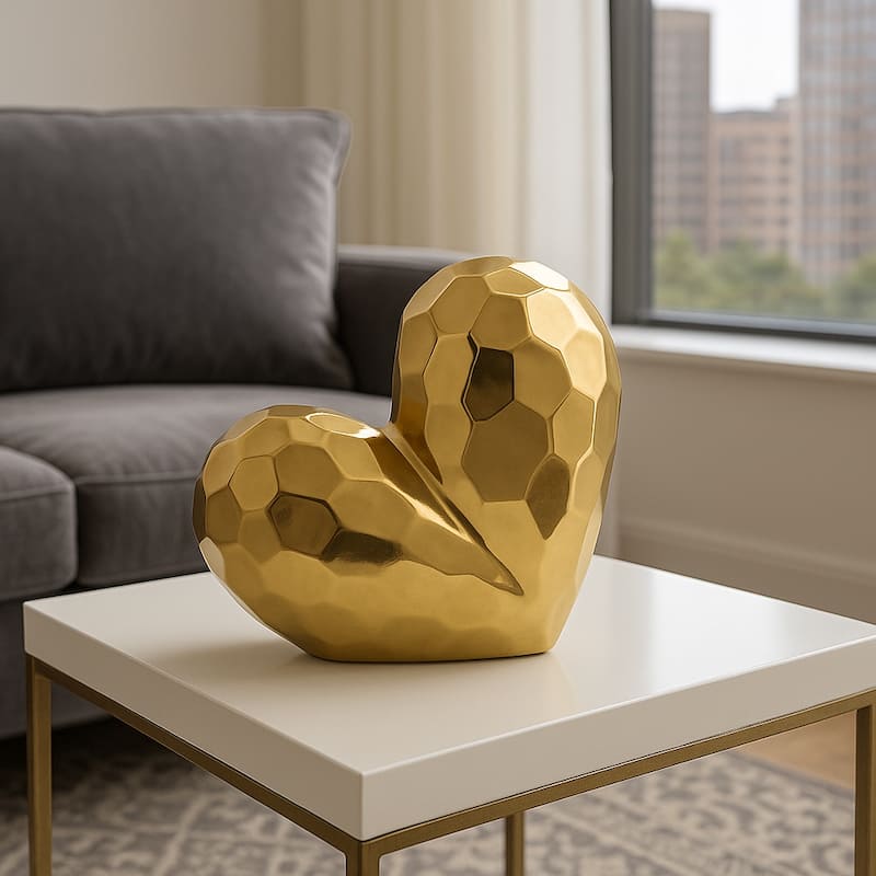 Modern Stone Ceramic Geometric Heart Sculpture