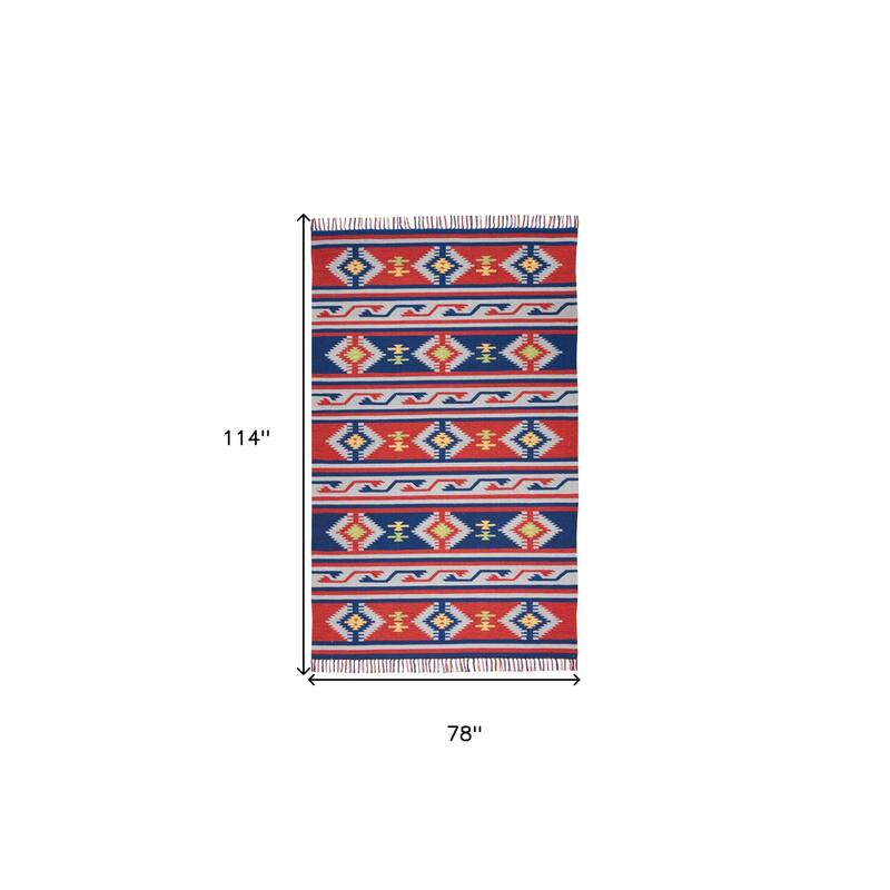 Fusuy Southwestern Woven Low Pile with Fringe Area Rug By HomeRoots - 114' X '78' X '0.25