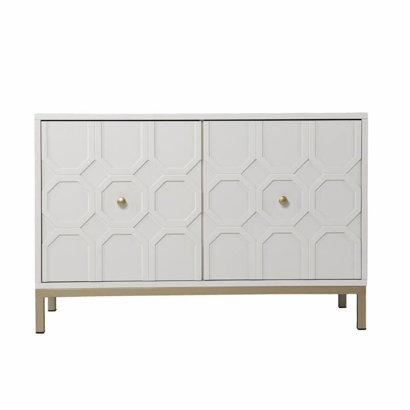 HomeRoots 40" White Carved Geometric Sideboard with Two Doors