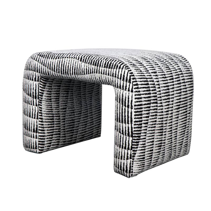 Harp & Finial Gable Ottoman - Black & White Dash