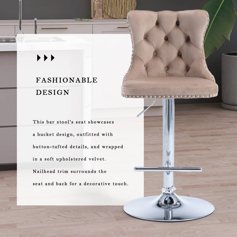 Velvet Upholstered Nailheads Tufted Swivel Bar Stools (Set of 6)