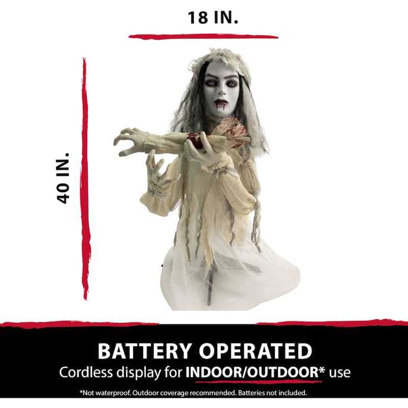 Haunted Hill Farm 31 In. Groundbreaker Animatronic Bride, Indoor/Outdoor Halloween Decoration, Flashing Red Eyes, Battery