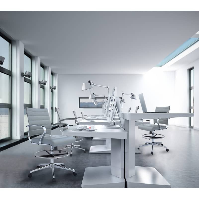 Office Chair With Arms Stools For Counter Height Bar Office Wheels PU Leather Rest Tilt Swivel Work Office Standing Desk