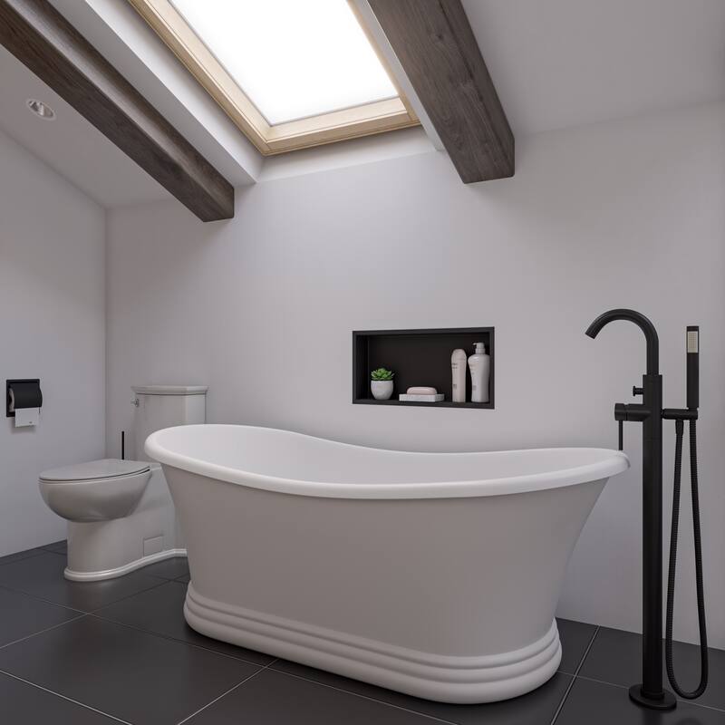 67" White Matte Pedestal Solid Surface Resin Bathtub