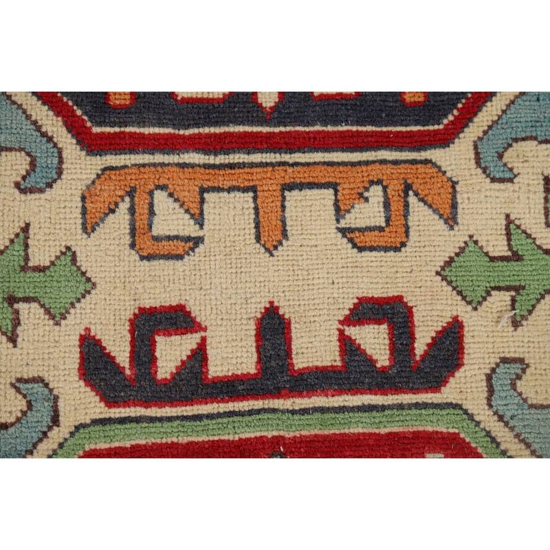 Geometric Kazak Runner Rug Hand-Knotted Wool Carpet - 3'3" x 7'2"