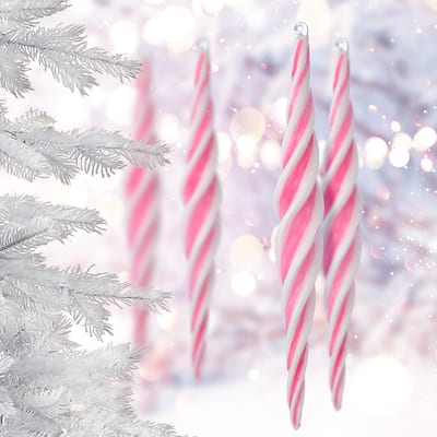 12" Glass Peppermint Finial Ornament Set of 4