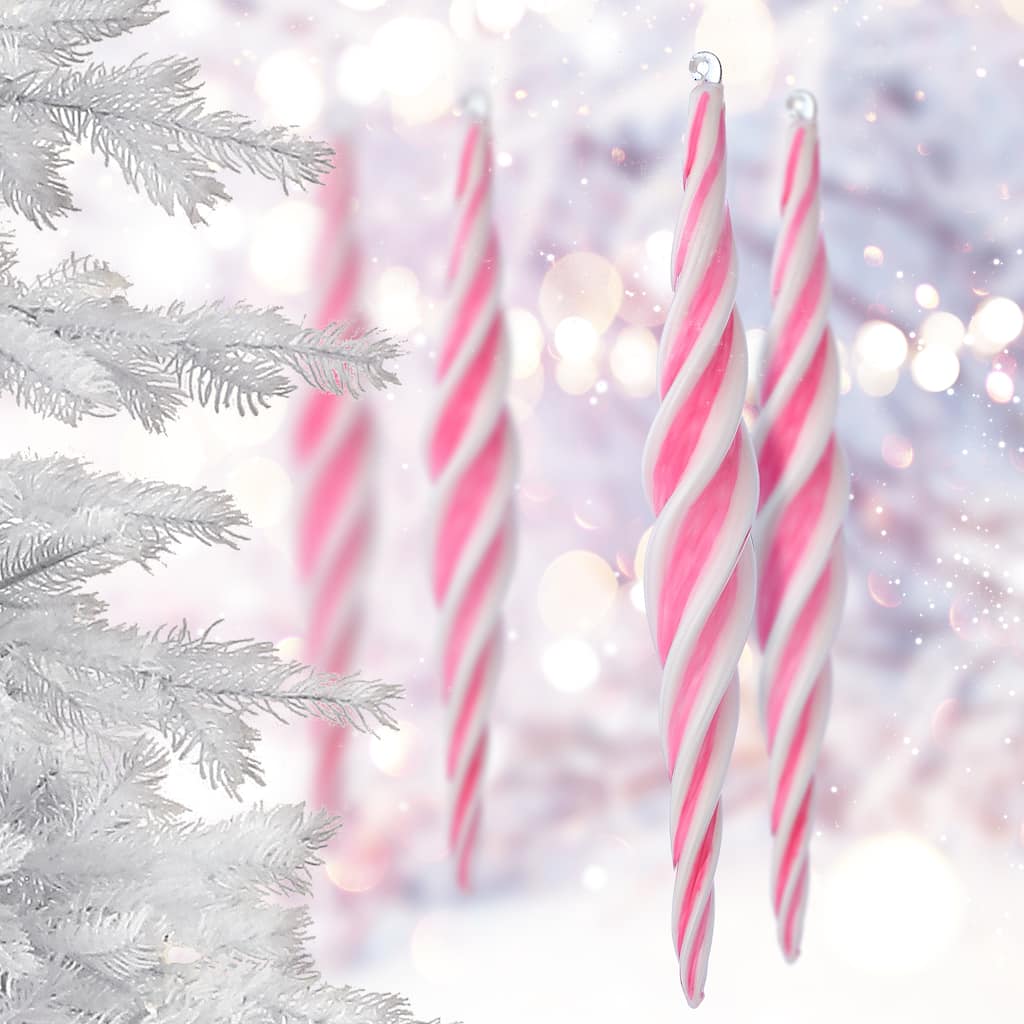 12" Glass Peppermint Finial Ornament Set of 4