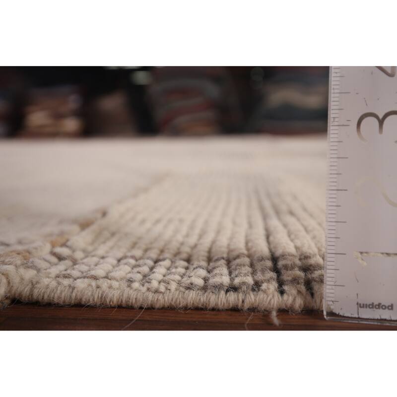 All-Over Ivory Moroccan Modern Area Rug Hand-Knotted Wool Carpet - 8'7"x 12'7"