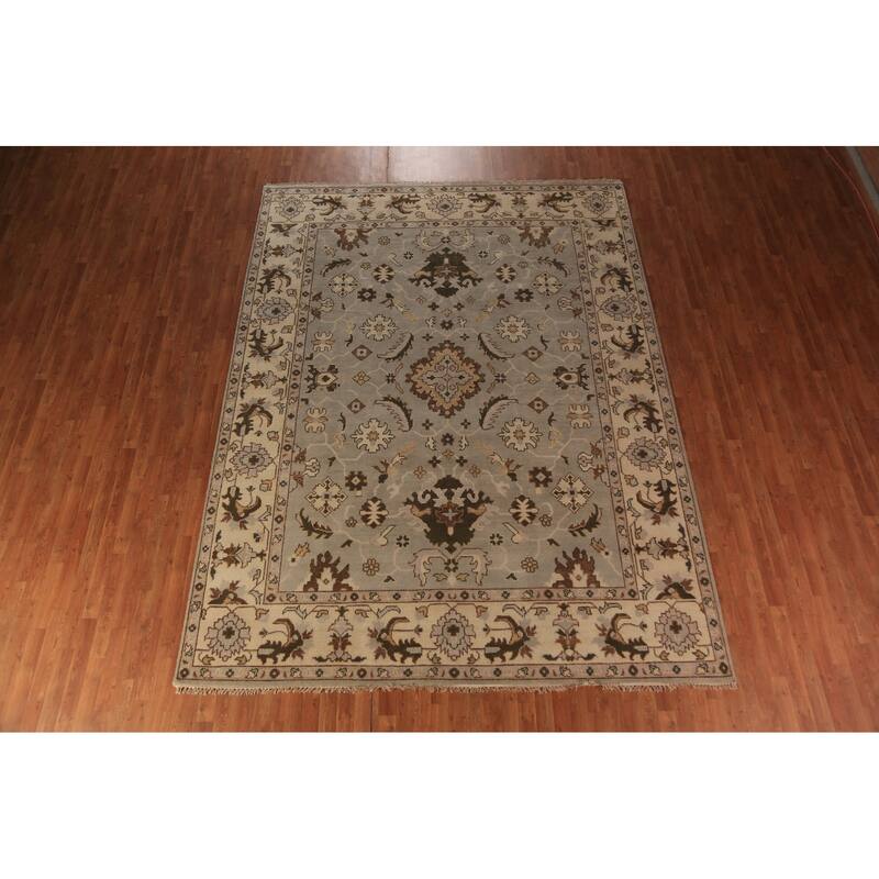 Earth Tone Oushak Indian Area Rug Hand-Knotted Floral Wool Carpet - 9'0"x 11'10"