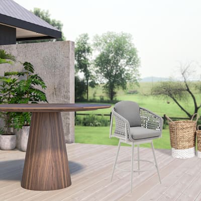 HomeRoots 40" Light Gray Metal Swivel Outdoor Counter Height Bar chair with Footrest