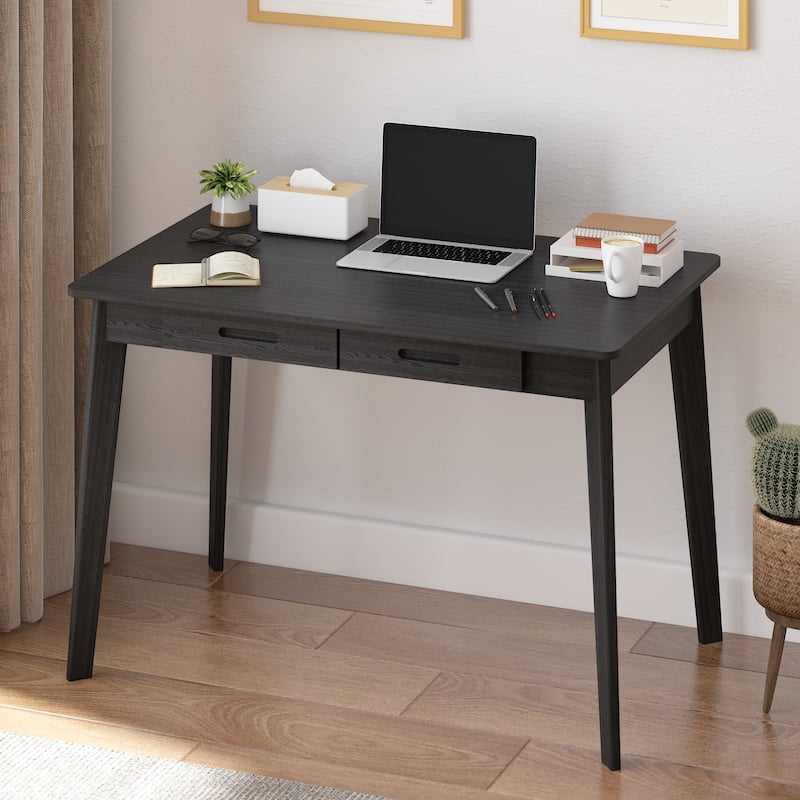 Timechee Black Wooden Computer Desk, 39" Writing Desk with 2 Drawers
