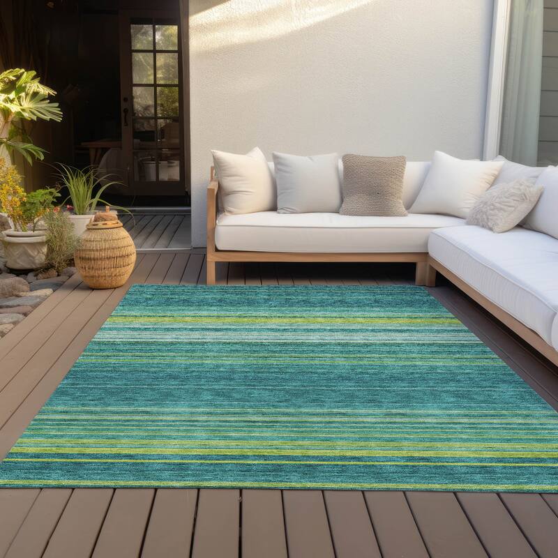Machine Washable Indoor/ Outdoor Ombre Stripes Chantille Rug