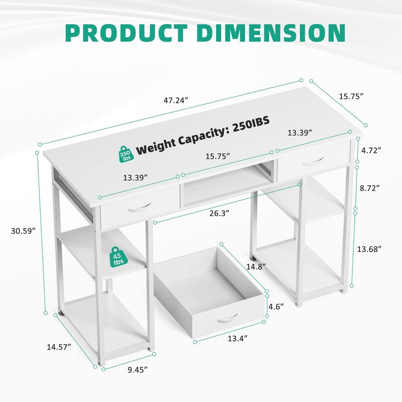 Computer Desk - Features Storage, Fabric Bag, Headphone Hook
