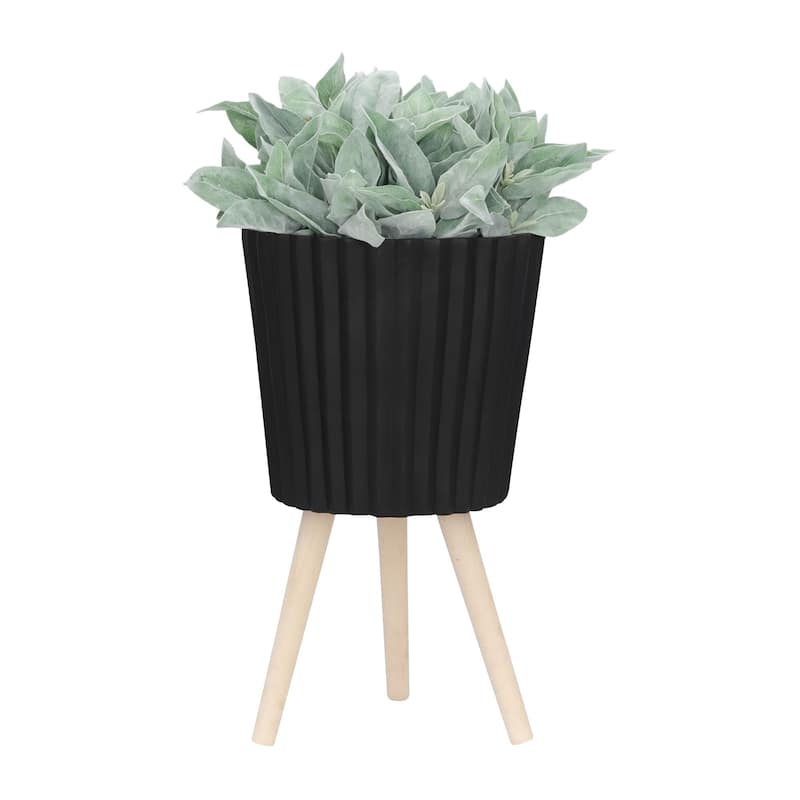 10/12" Ridged Planter with Wood Legs,Set of 2