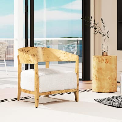 Madrid 26.5" Curved Barrel Burl Wood Accent Arm Chair