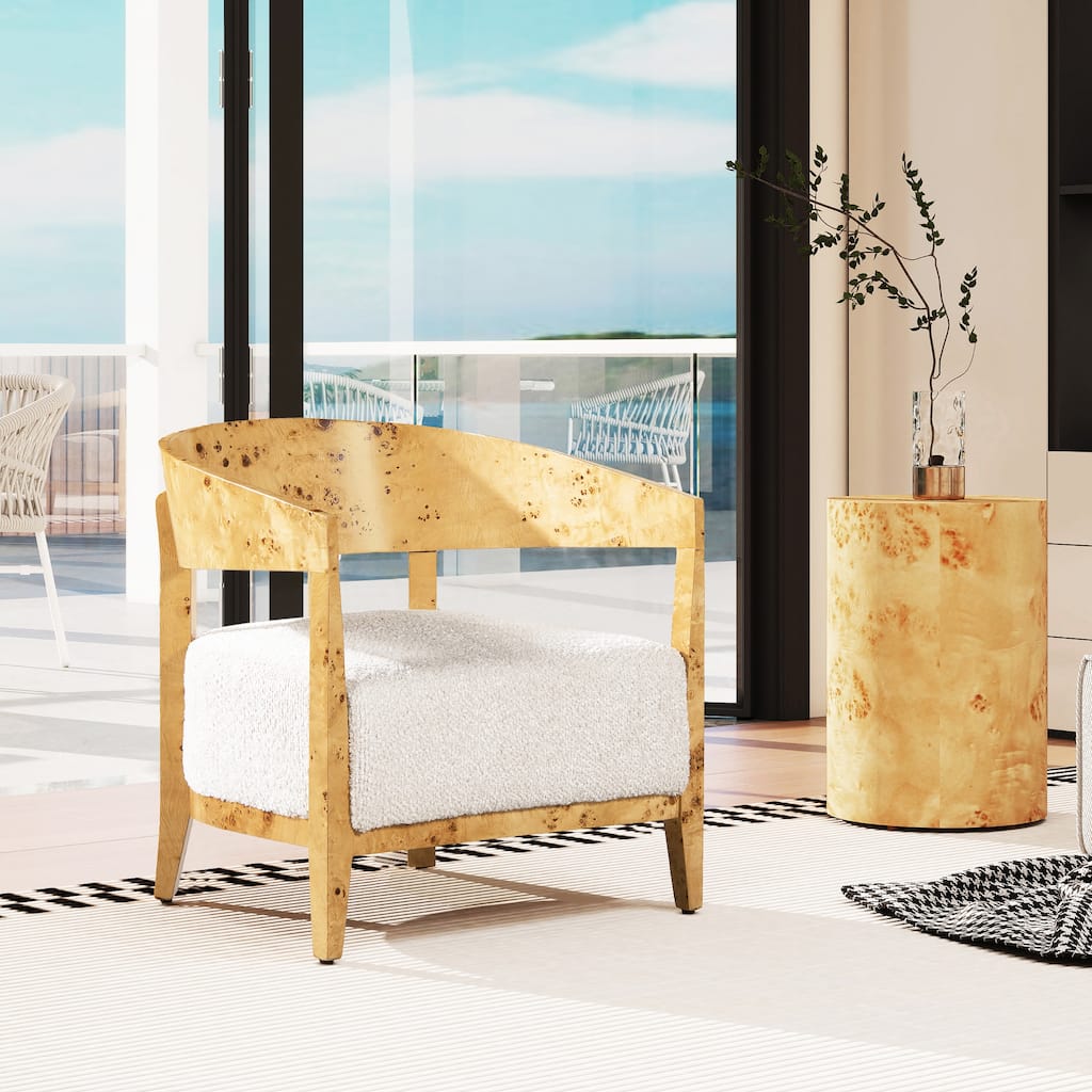 Madrid 26.5" Curved Barrel Burl Wood Accent Arm Chair