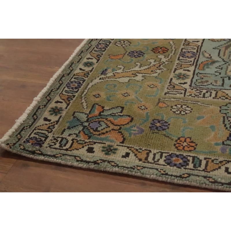 Hand Knotted Oriental 100% Wool Carpet Traditional Medallion Navy Blue & Blues Tabriz Area Rug - 9' 7'' X 6' 6''