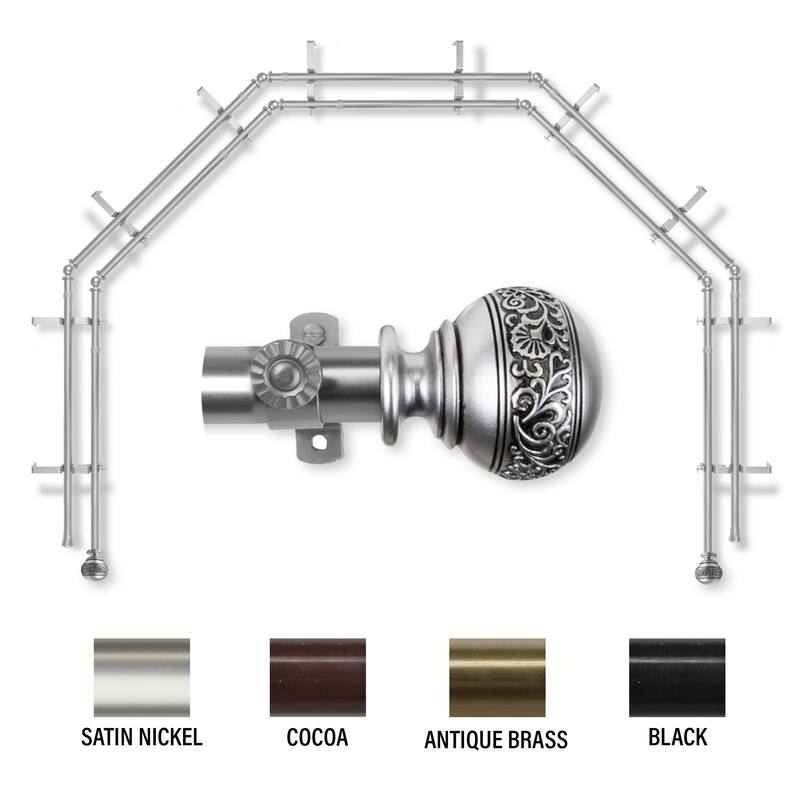 InStyleDesign Nadine 13/16" 5-Sided Double Bay Window Curtain Rod - Satin Nickel
