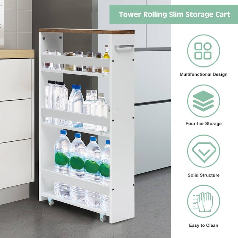 4 Tier Rolling Storage Trolley w/ Convenient Handle & Large Space