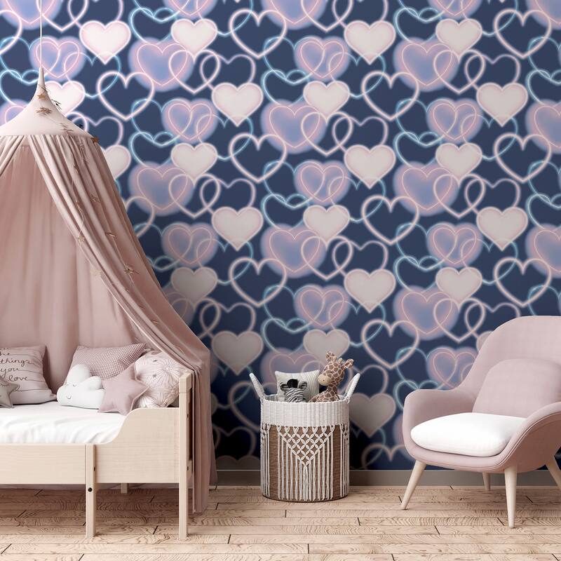 Arthouse Effie Navy Neon Heart Wallpaper