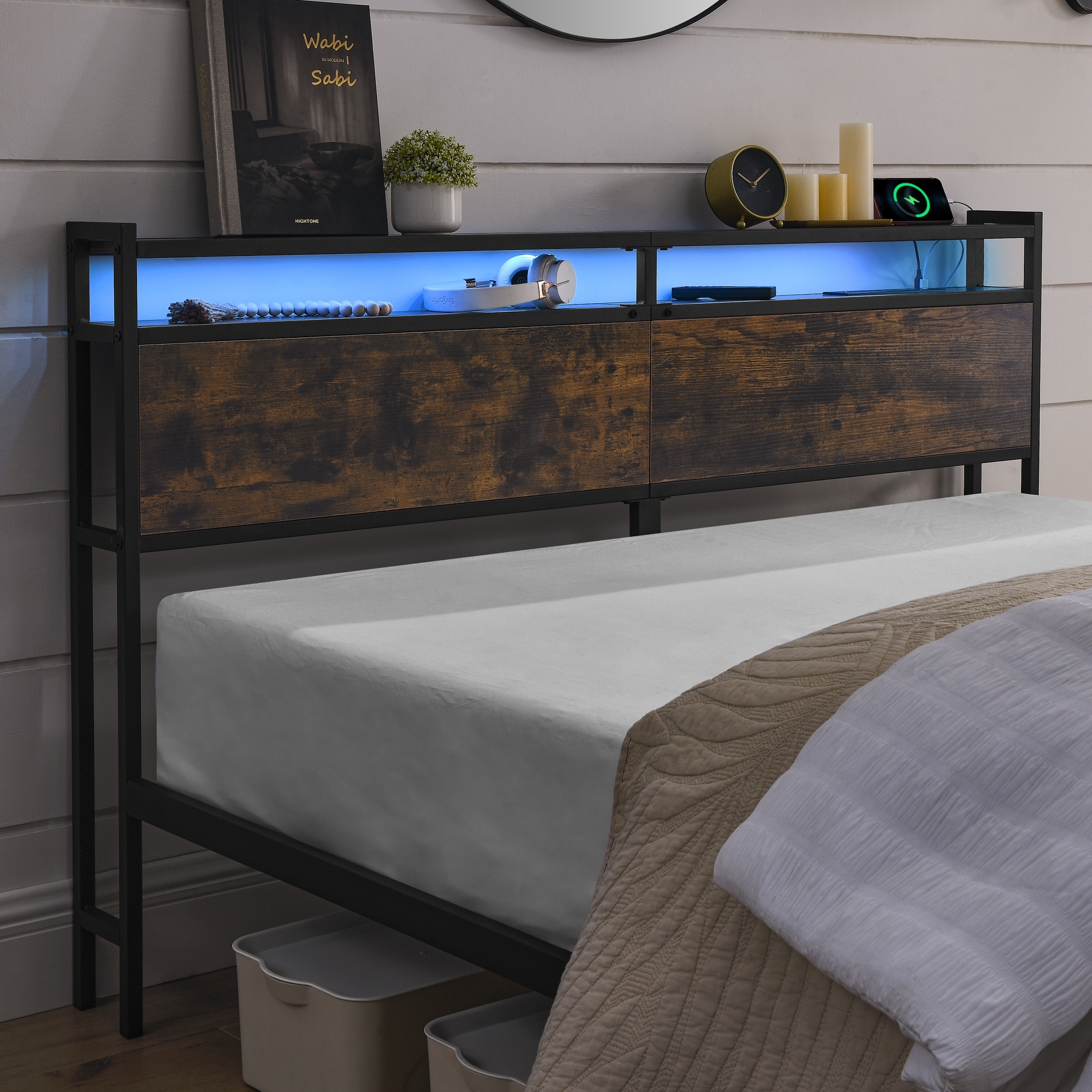 Iron cot with storage top