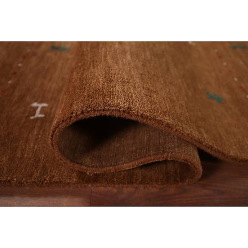 Brown Gabbeh Oriental Area Rug Hand-Knotted Tribal Wool Carpet - 6'9"x 9'7"