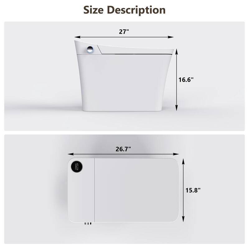 Square Electric Smart Bidet Toilet 1.06/0. 87GPF in White with Auto Flushing, Multi Washing, Antibacterial Seat