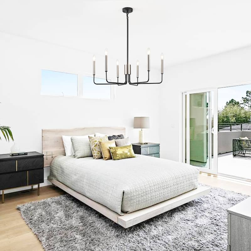 Modern 6-Light Simple Candle Chandelier for Kitchen Island, Living Room, Bedroom, Foyer