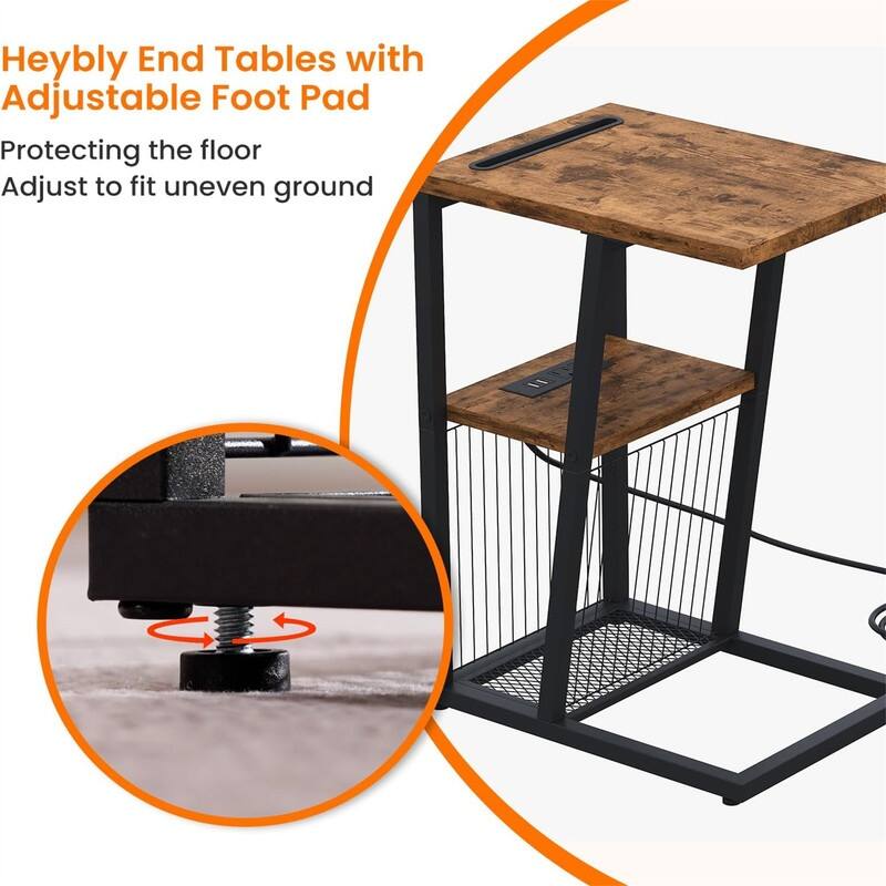 C Shaped Nightstand End Table - 11.8"D x 15.7"W x 24.02"H