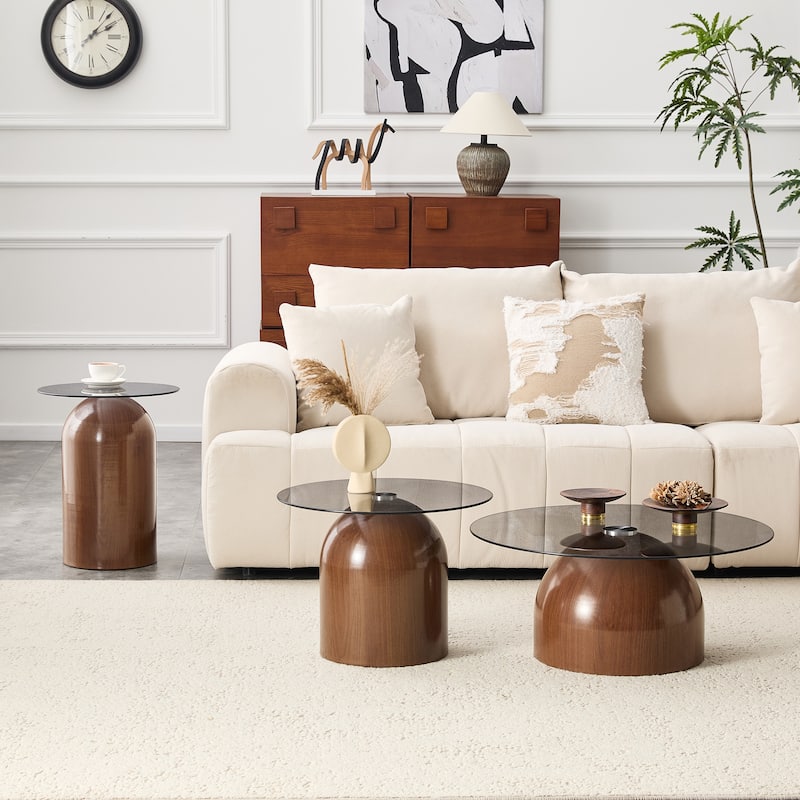 Nesting Coffee Table Set of 3,Glass Desktop for Living Room,Space Saving Circle Center Table for Saving Space,for Living Room