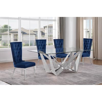 Best Quality Furniture D400/1-SC330-7 Dining Set with 78" 12mm Glass with Bevel