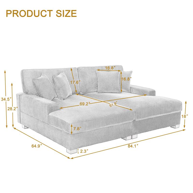 Upholstered Oversized Modular Sectional Sofa Set Corduroy Sleeper Sofa With Chaise