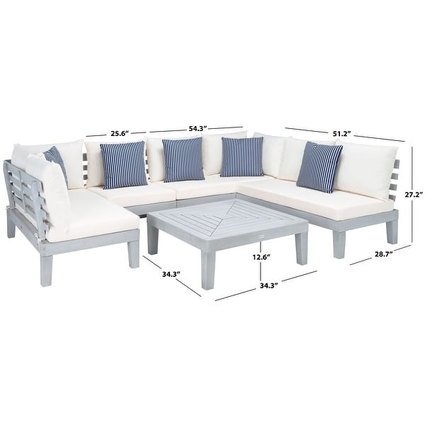 dimension image slide 0 of 2, SAFAVIEH Outdoor Granton 5-piece Solid Wood Sectional Conversation Set