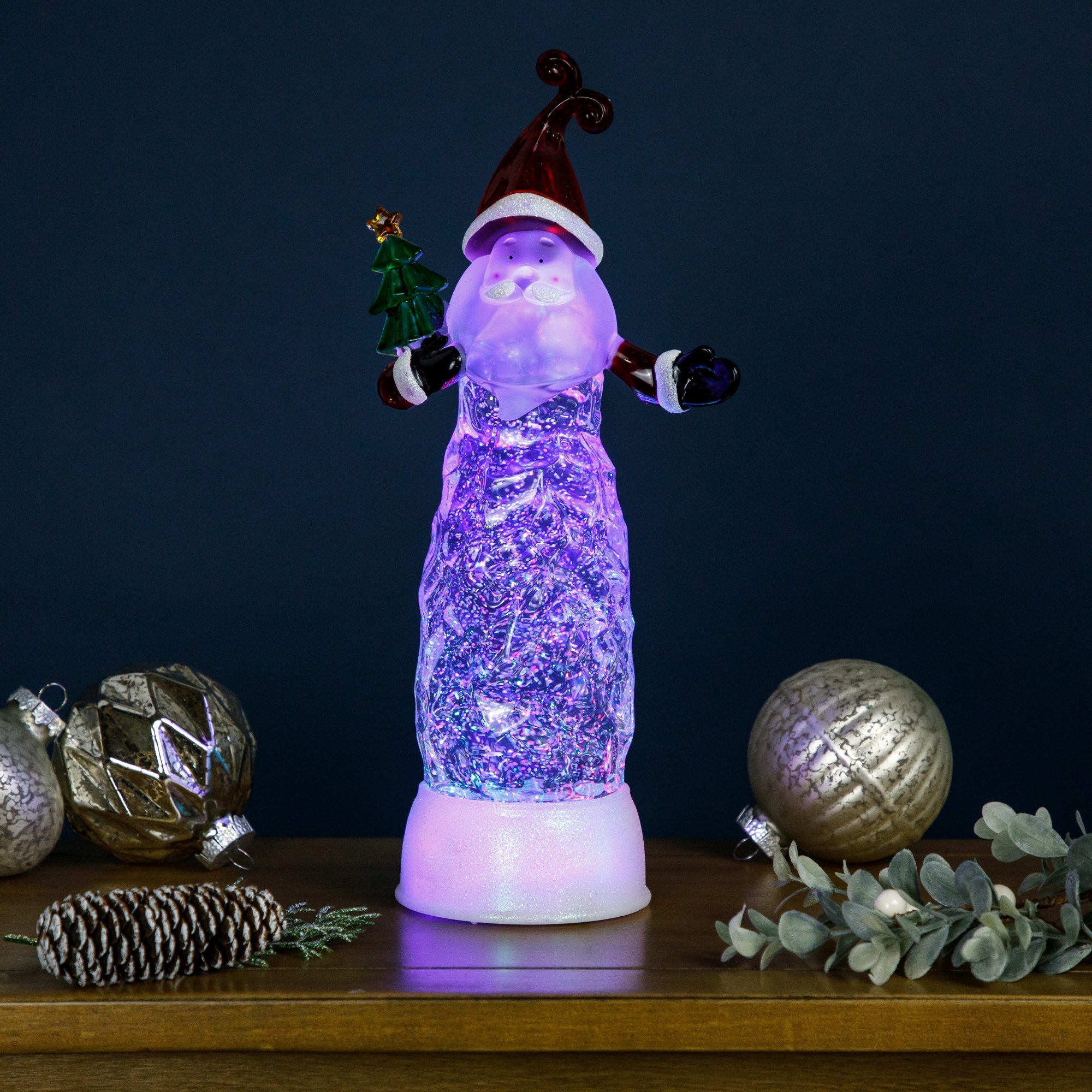 LED Lighted Santa Acrylic Christmas Snow Globe - 12"