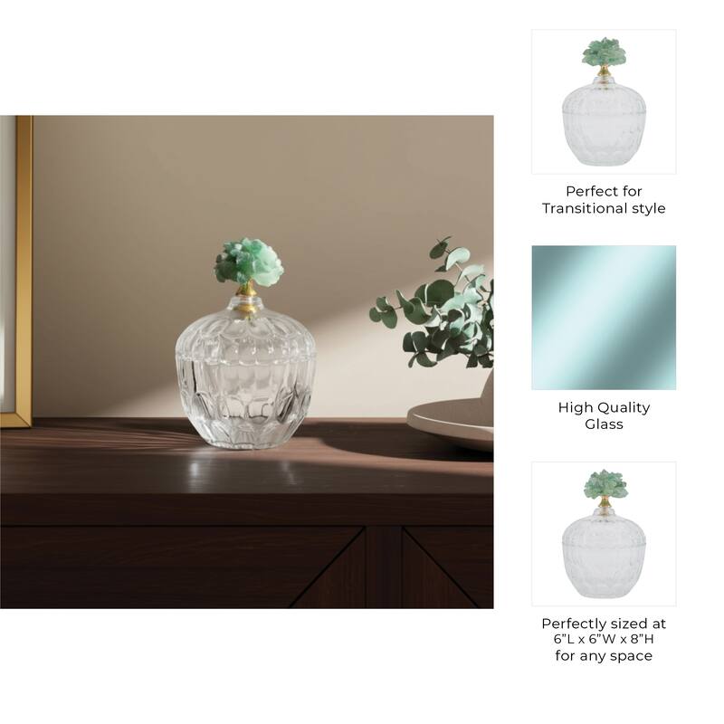 Glass Stone Jar with Fauna Lid Detailing and Textured Transparent Body